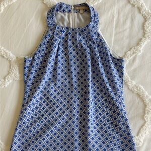 Blue Geometric Pattern Sleeveless Blouse